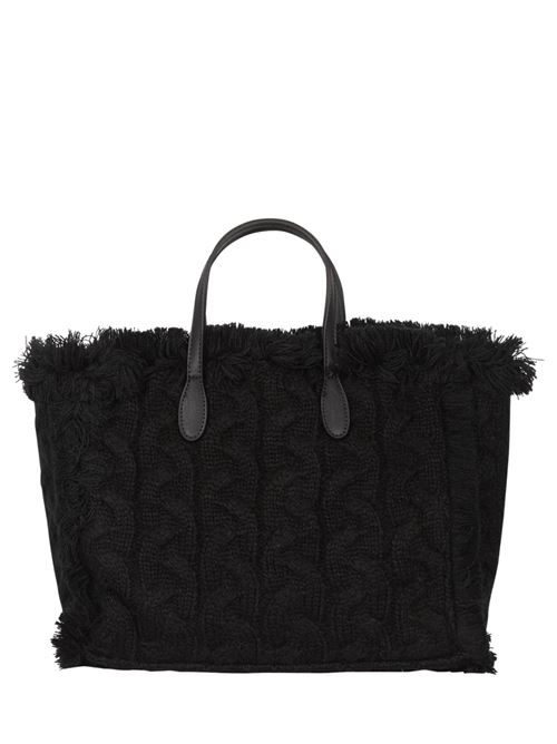 Borsa tote colette effetto maglia nera con frange Mc2 Saint Barth | COLETTE W01357G BRAID TRICOT STRASS 00